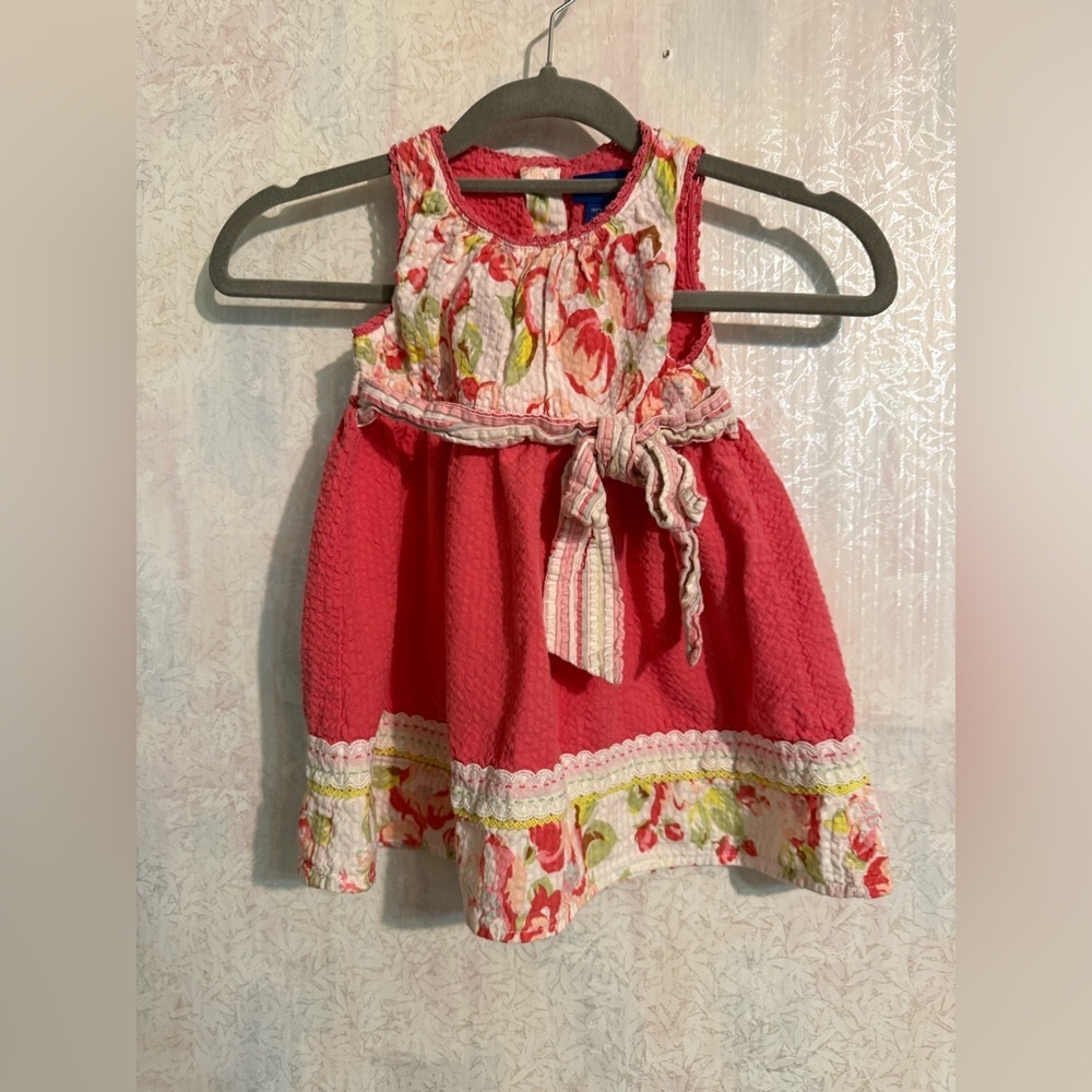 Genuine Kids from Oshkosh Coral Pink Floral Tie-Belt Casual‎ Dress for Girls 18m